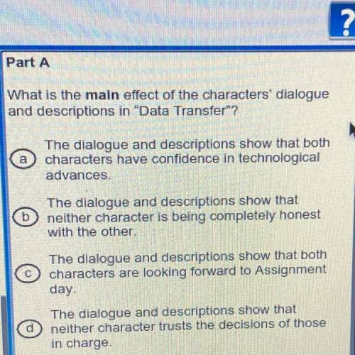 What is the main effect of the characters' dialogue

and descriptions in Data Transfer?
The dial