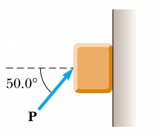 DUE TODAY !

A block of mass 4kg is pushed up against a wall by a force (P) that makes the 50 degr