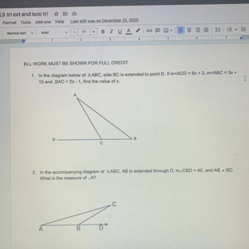 Can someone help with exterior triangles and isos please ? due in 2 days !