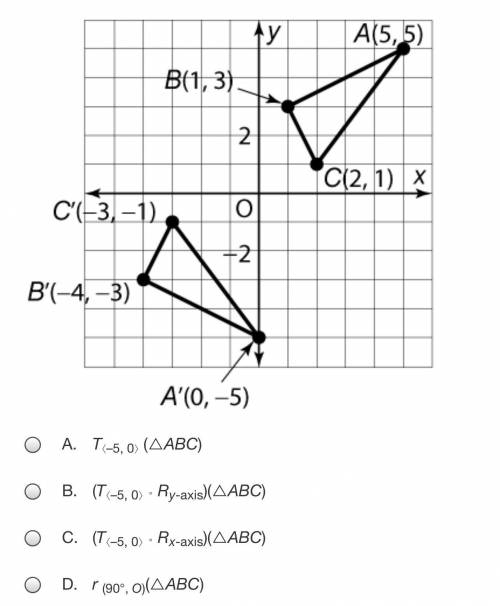 Which transformation or sequence of transformations maps ABC to A'B'C' ?