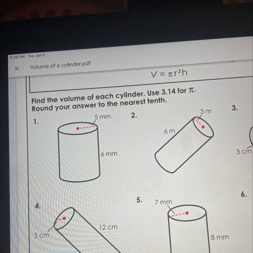 What’s the meaning of pi and how to find the cylinder of a cylinder. ( JUST DO NUMBER 1)