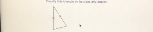 Classify this triangle by its sides and angles.

-acute and scalene-
-acute and isosceles-
-right