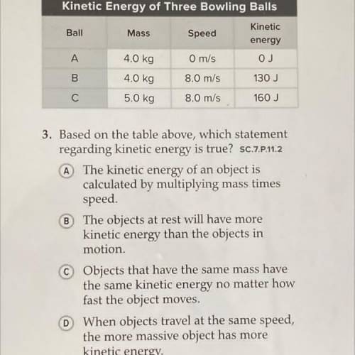 Based on the table above,which statement regarding kinetic energy is true?