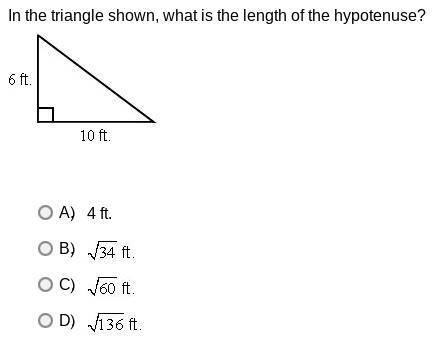 Pleaseee help me out!In the triangle shown, what is the length of the hypotenuse?