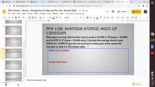 Can you help me with the relative mass calculation and the average atomic mass please