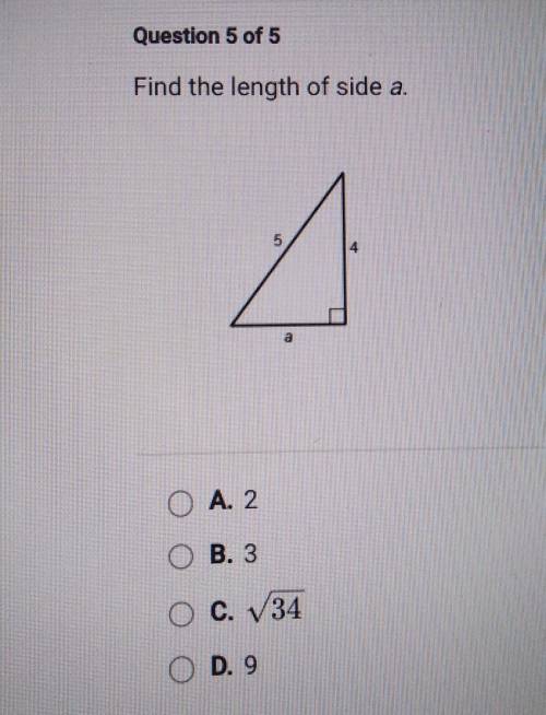 Find the length of side a.A. 2 B. 3 C. 34D. 9
