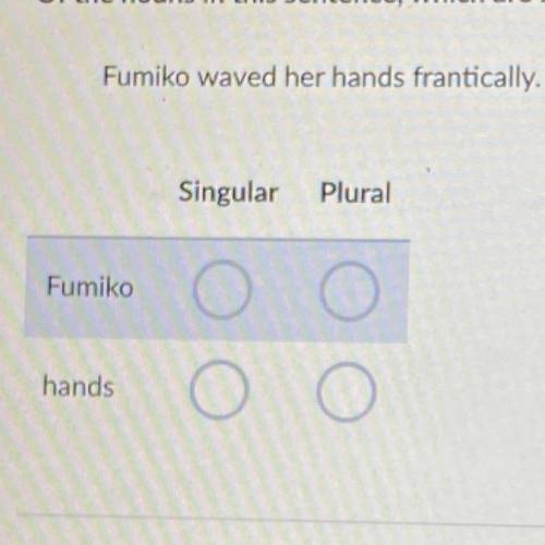 Of the nouns in this sentence, which are singular, and which are plural?

Fumiko waved her hands f