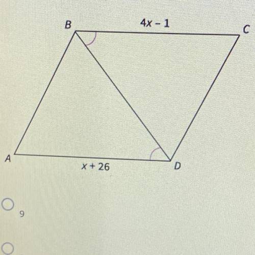 3. Find the value of x for which ABCD must be a parallelogram.