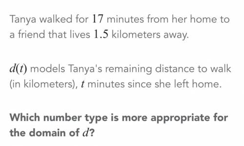Tanya walked for 17 minutes from her home to a friend that lives 1.5 kilometers away . d(t) models