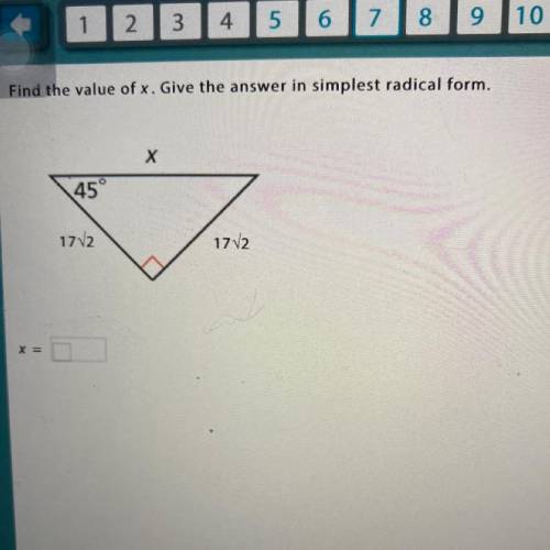 Find the value of x 
Give answer in simplest radical form