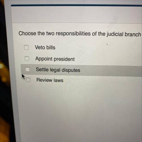 Choose the two responsibilities of the judicial branch of the U.S. government.