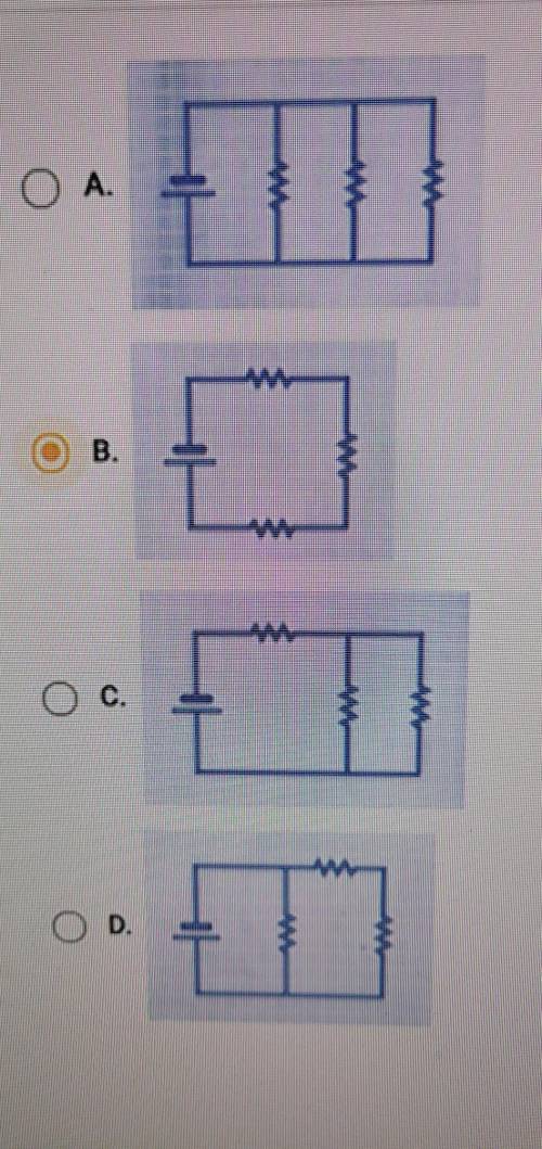 Which circuit shows three resistors connected in series?