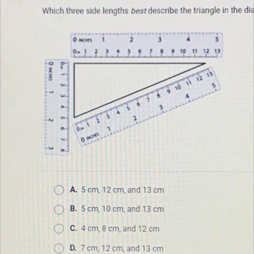 Which three side lengths best describe the triangle in the diagram?

O NG
1
2
3
0 1 2
3 4
5 6 7 8