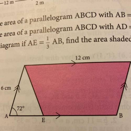 In diagram of AE= 1/3 AB, find the area shaded.
