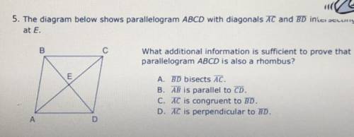 The diagram below shows parallelogram ABCD with diagonals AC and BD Intersecting at E