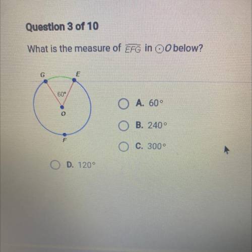 What is the measure of EFG in O0 below?