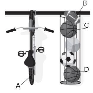 Which correctly describes gravitational potential energy of objects in the figure?

A. A = B
B. B