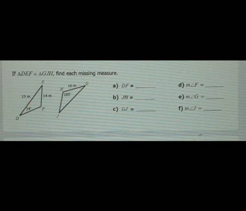5. Write the number only for answers. If ADEF = AGJH, find each missing measure.

a) DF = b) JH =