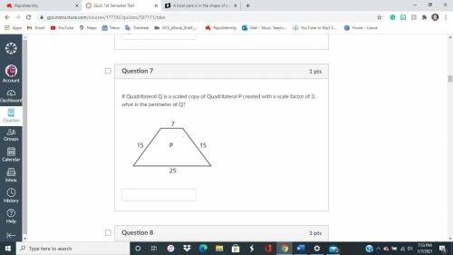 If Quadrilateral Q is a scaled copy of Quadrilateral P created with a scale factor of 3, what is th