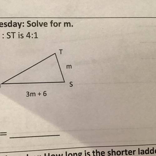 Tuesday: Solve for m.
SU: ST is 4:1
T
m
S
3m +6
m =