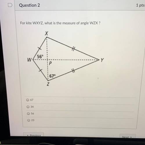 TIMED QUIZ HELP! For kite WXYZ, what is the measure of angle WZX ?