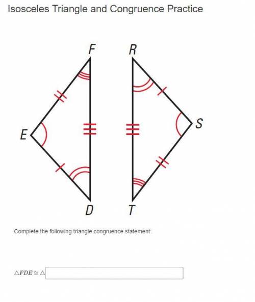 Complete the following triangle congruence statement:
△FDE≅△