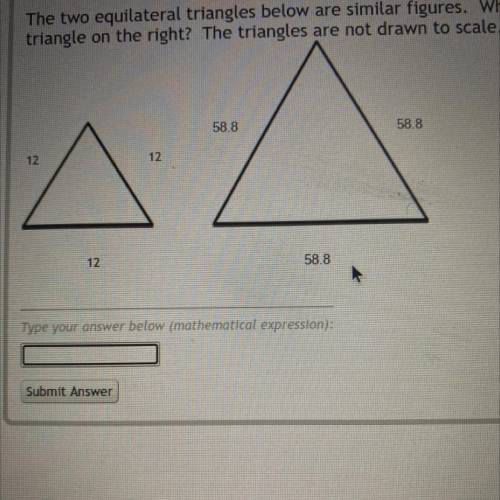 The two equilateral triangles below are similar figures. What is the scale factor from the small tr