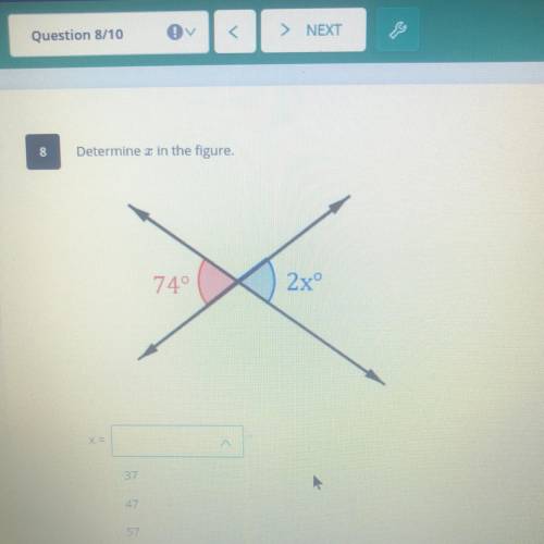 Determine x in the figure.
74°
2xº