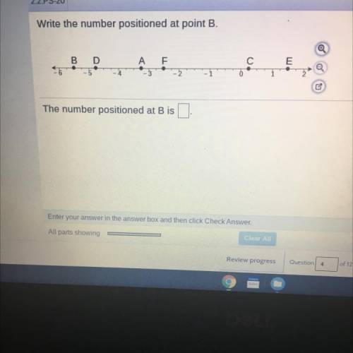 Write the number positioned at point B.
