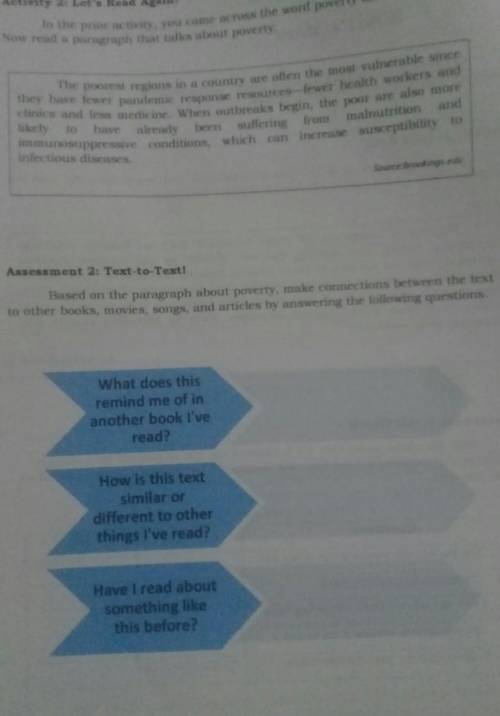 Assesment 2: Text-to-Text Based on the paragraph about poverty, make connections between the text t