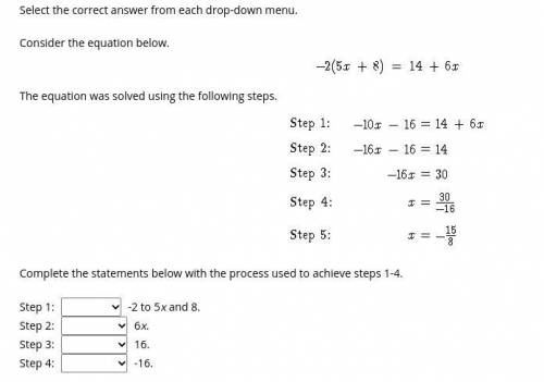 Select the correct answer from each drop-down menu. Consider the equation below. The equation was s