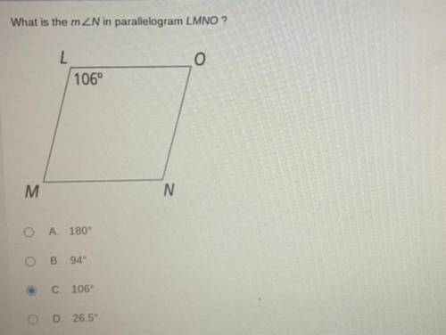 GEOMETRY HW! What is the m< N in parallelogram LMNO?