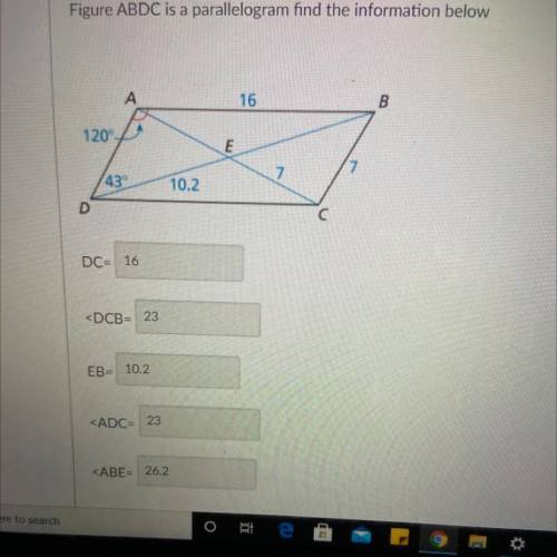 Figure ABDC is a parallelogram find the information below
Please help thank you