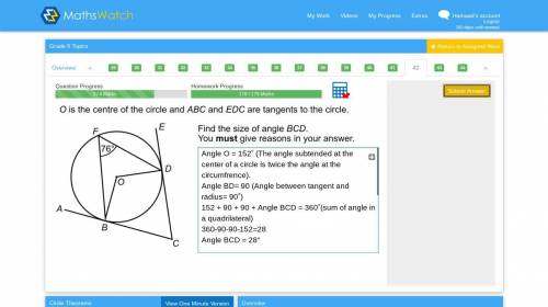 O is the centre of the circle and ABC and EDC are tangents to the circle. Find the size of angle BC