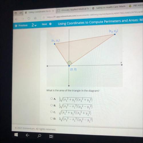 What is the area of the triangle in the diagram?