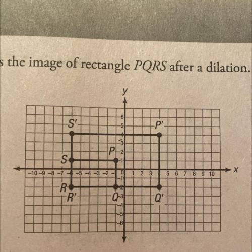 3. Rectangle P'Q'R'S' is the image of rectangle PQRS after a dilation.

What is the center and sca