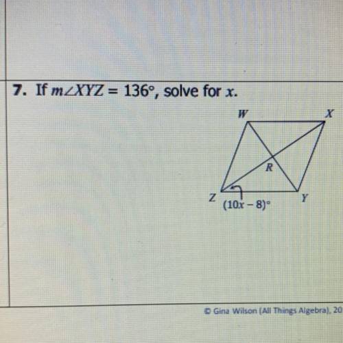If m< XYZ= 136, solve for x