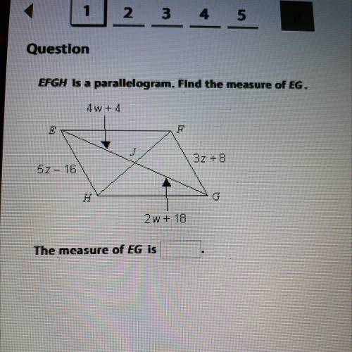 EFGH is a parallelogram. Find the measure of EG.