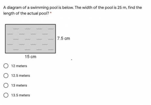 A diagram of a swimming pool is below. The width of the pool is 25 m, find the length of the actual