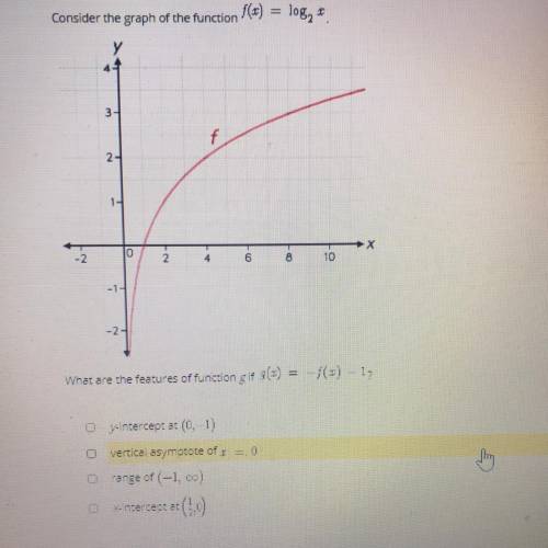 Select all the correct answers.

Consider the graph of the function
C) =
= log, t.
у
4
3-
f
2-
1-