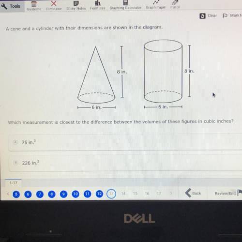 A cone and a cylinder with their dimensions are shown in the diagram.

8 in.
8 in.
6 in.
6 in.
Whi