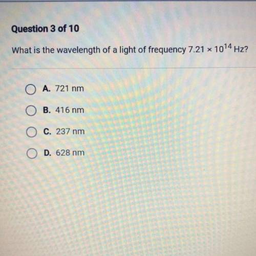What is the wavelength of a light of frequency 7.21 % 1014 Hz?