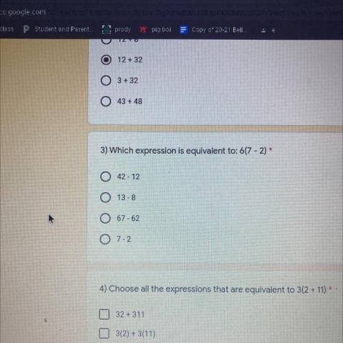 Which expression is equivalent to 6(7-2) PLEASE HELP ME