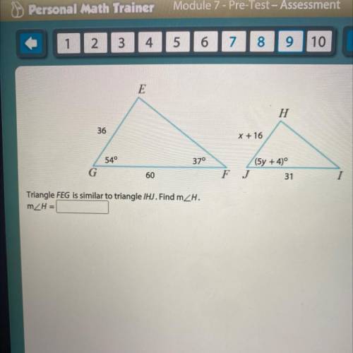 Triangle FEG is similar to triangle IHJ. find m<_H