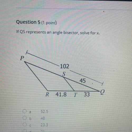 If QS represents an angle bisector,solve for x