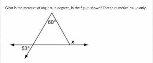 What is the measure of angle x, in degrees, in the figure shown? Enter a numerical value only.