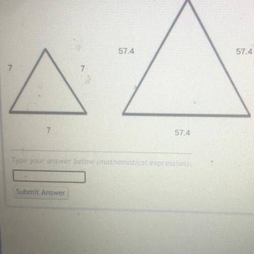 The two equilateral triangles below are similar figures. What is the scale factor from the large tr