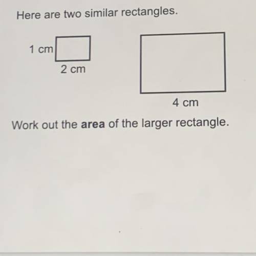 Here are two similar rectangles.

1 cm
2 cm
4 cm
Work out the area of the larger rectangle.