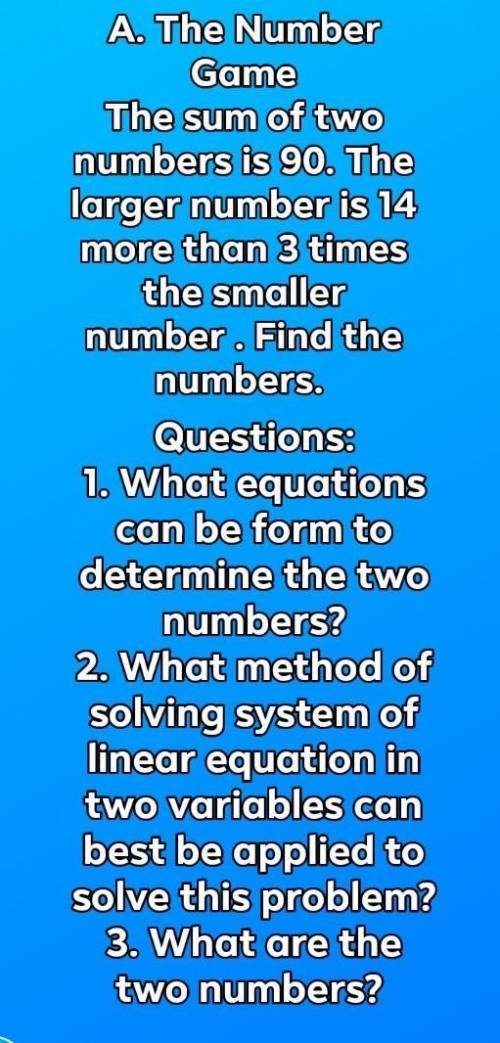 Solve and then answer the questions