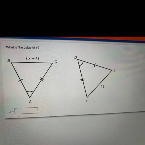 PLEASE HELP!!!

What is the value of x?
D
(x-4)
B
с
E
19
A
F
X =